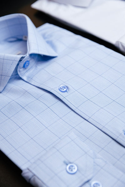 Camisa social azul microxadrez da Josué Alves