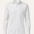 Camisa social branca sob medida, vista frontal, sobre fundo ivory